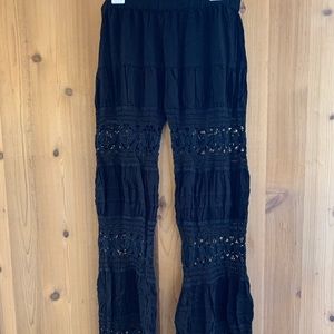 Flowy Black Pants with Lace Cutouts